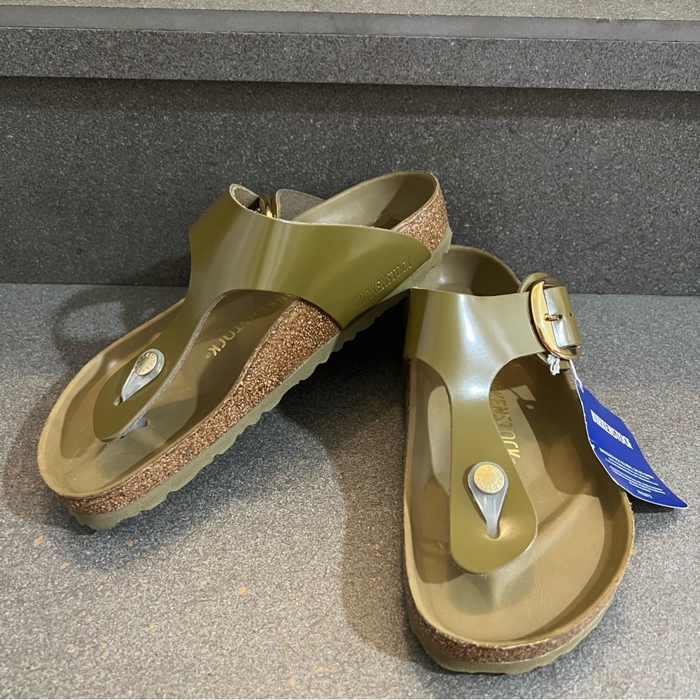 ⚡️Birkenstock Gilzeh Big Buckle High Shine Leather Sandals in Mud Green,38EU,NWT - Picture 9 of 17